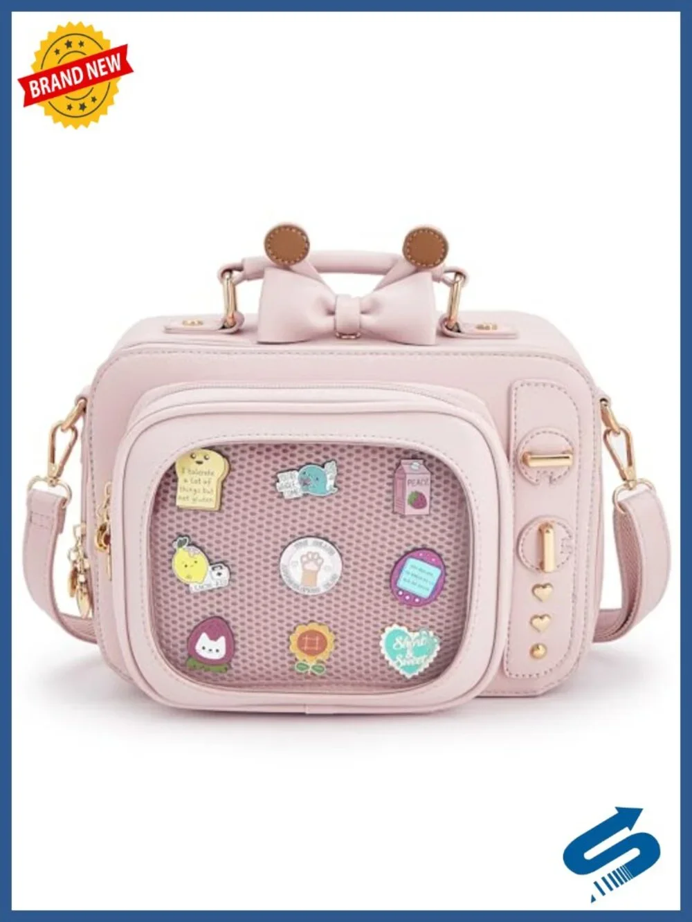 Novelty TV Style Ita Bag Backpack with 2 Inserts Faux Leather Pin Display